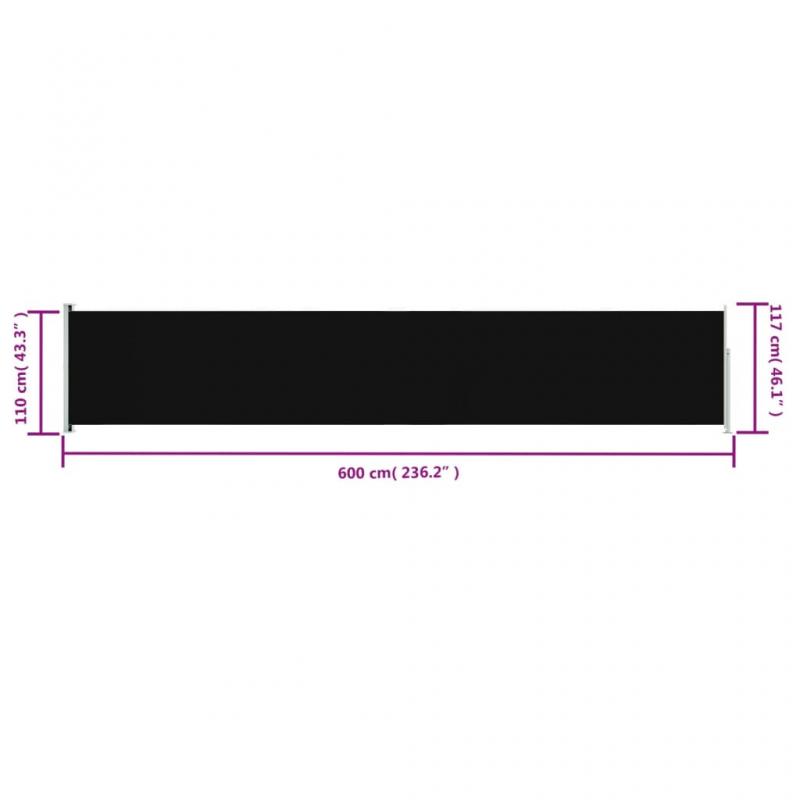 1 VidaXL Infllbar sidomarkis fr uteplats svart 117x600 cm