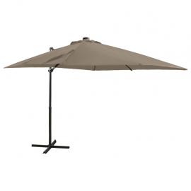 1 VidaXL Frihängande parasoll med stång och LED taupe 250 cm