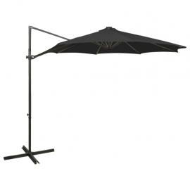 1 VidaXL Frihängande parasoll med stång och LED svart 300 cm