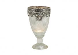 1 G.wurm Värmeljushållare Antik dekorbägare glas metall silver (B/H/D) 10x18x10cm