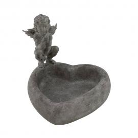 LaVida Fågelbad/Växtskål med ängel, antikgrå H20xD22 cm