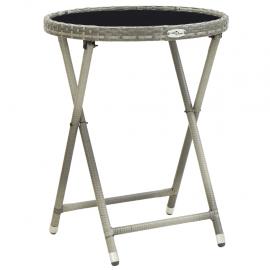 1 VidaXL Hopfällbart bord härdat glas Ø 60x75 cm grå konstrotting och