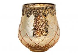 1 G.wurm Värmeljushållare Marocko dekor av metall glas guld (B/H/D) 13x14x13cm