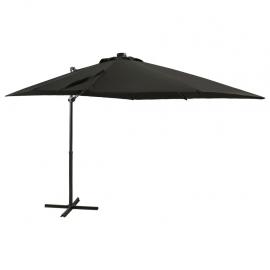 1 VidaXL Frihängande parasoll med stång och LED svart 250 cm