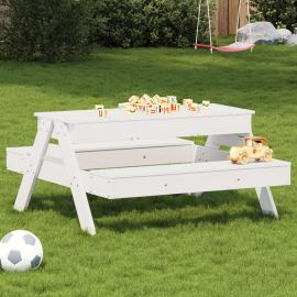 1 VidaXL Picknickbord för barn med sandlåda vit massivt furu