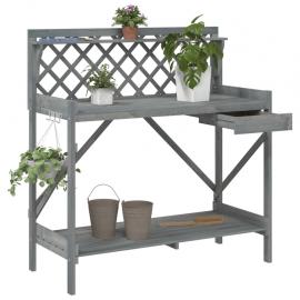 1 VidaXL Planteringsbord med spaljè grå massivt granträ