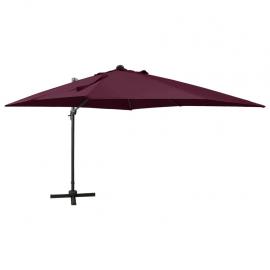 1 VidaXL Frihängande parasoll med stång och LED vinröd 300 cm