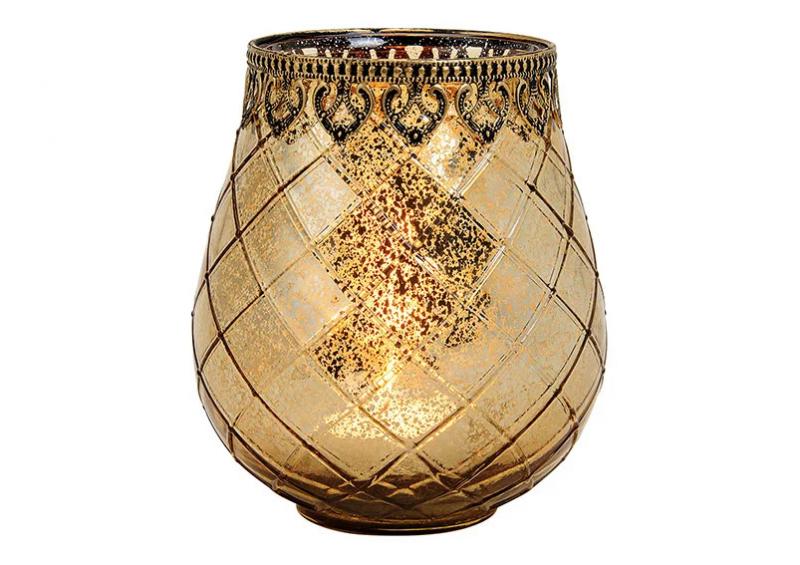 1 G.wurm Vrmeljushllare Marocko dekor av metall glas guld (B/H/D) 15x18x15cm