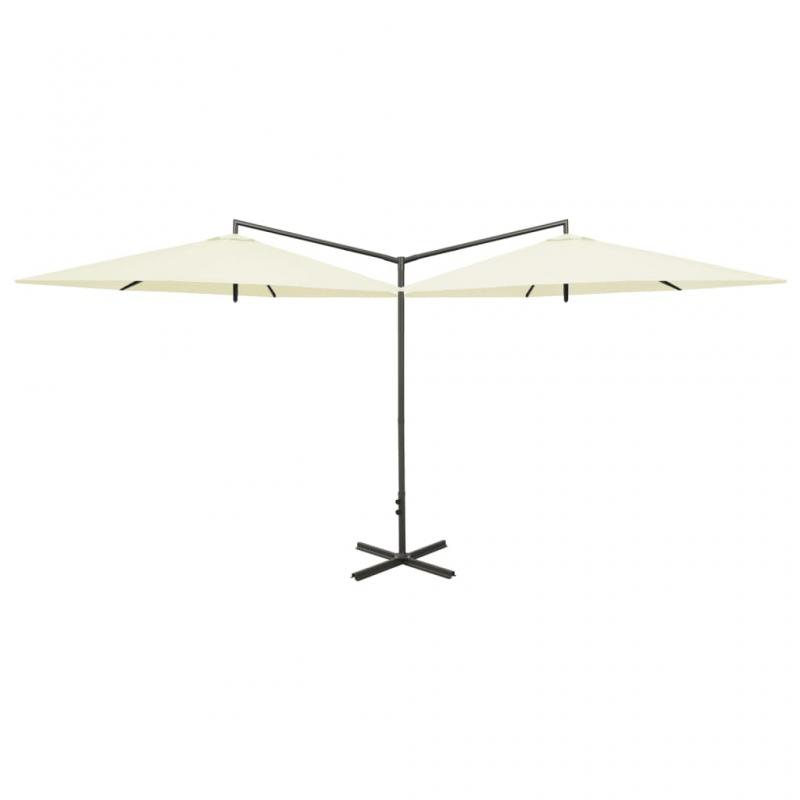 1 VidaXL Dubbelt parasoll med stlstng sandfrgat 600 cm