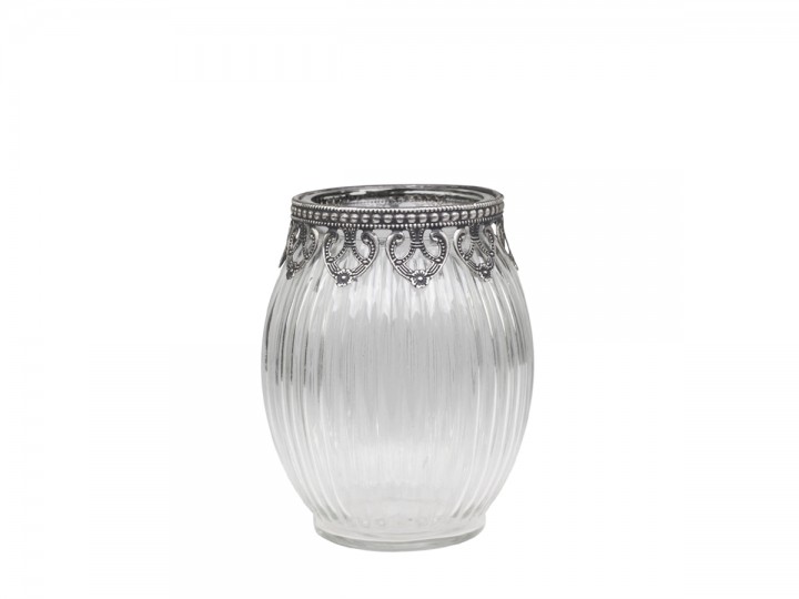 1 Chic Antique Vas med silverdekoration H14 / 11 cm klar 1 st