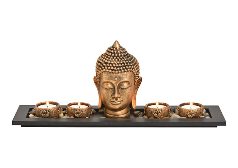 1 G.wurm Dekoration Buddha brun 4 vrmeljushllare bricka stenar (B/H/D) 41x17x11 cm