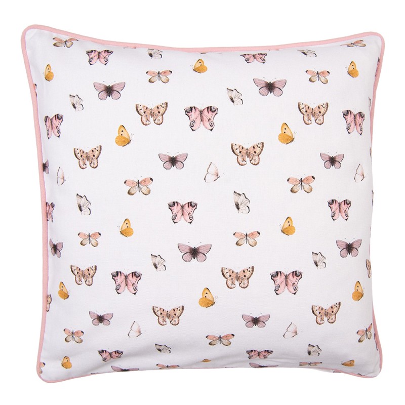 1 Clayre Eef Kuddfodral Butterfly 40x40 cm Beige Rosa bomullsfjrilar 2-pack